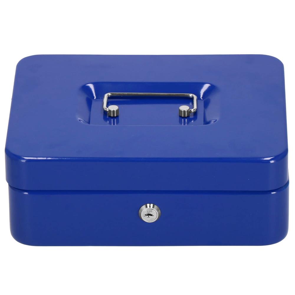 Caseta pentru bani tip cutie de valori, compartimentanta, cu cheie, metal, 25x20x9cm, albastru Household NewTrend