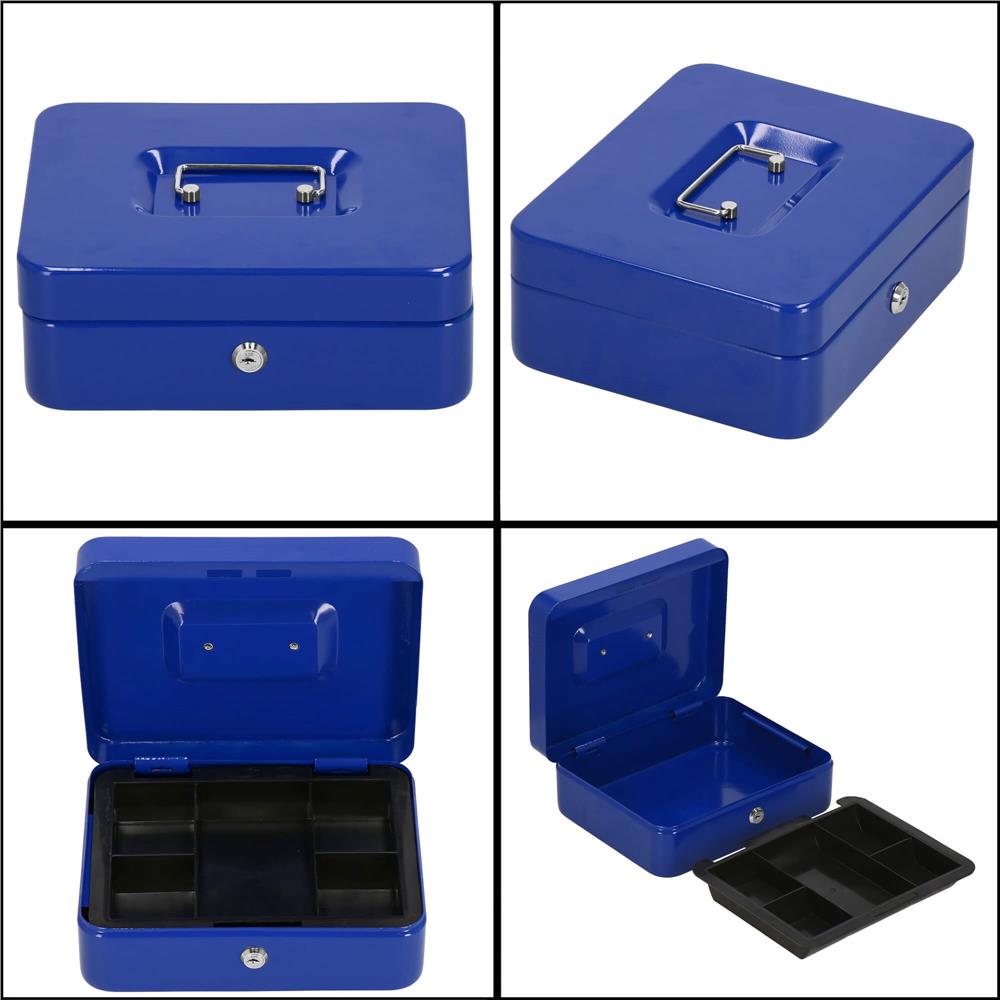 Caseta pentru bani tip cutie de valori, compartimentanta, cu cheie, metal, 25x20x9cm, albastru Household NewTrend