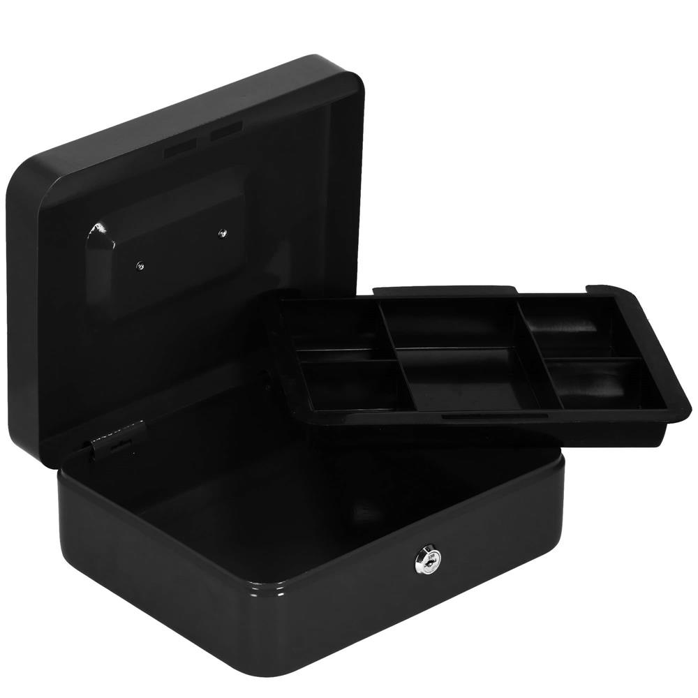Caseta pentru bani tip cutie de valori, compartimentanta, cu cheie, metal, 25x20x9cm, negru Household NewTrend