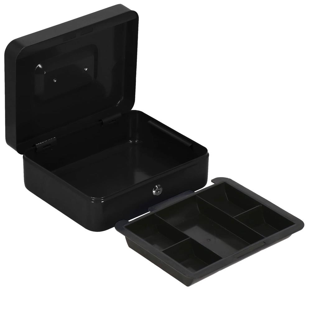 Caseta pentru bani tip cutie de valori, compartimentanta, cu cheie, metal, 25x20x9cm, negru Household NewTrend