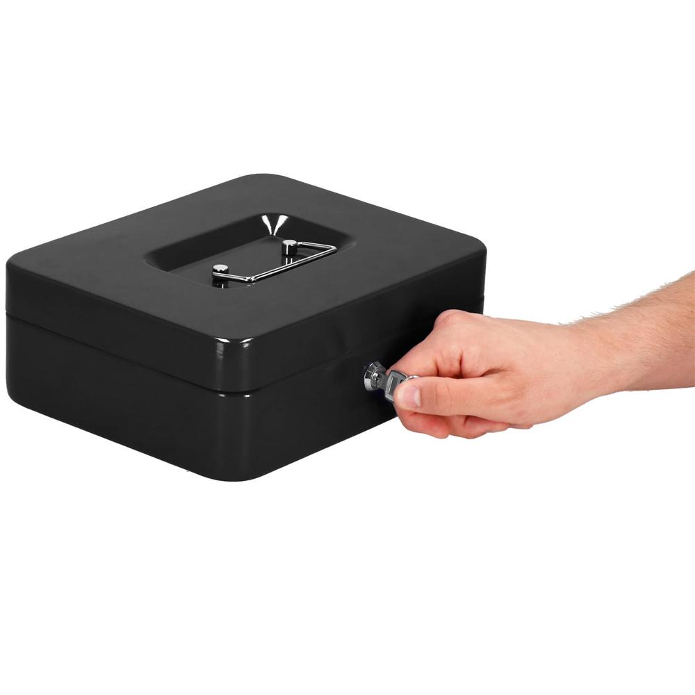 Caseta pentru bani tip cutie de valori, compartimentanta, cu cheie, metal, 25x20x9cm, negru Household NewTrend