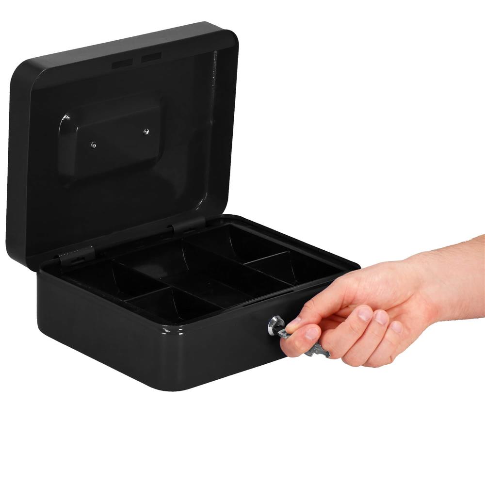 Caseta pentru bani tip cutie de valori, compartimentanta, cu cheie, metal, 25x20x9cm, negru Household NewTrend