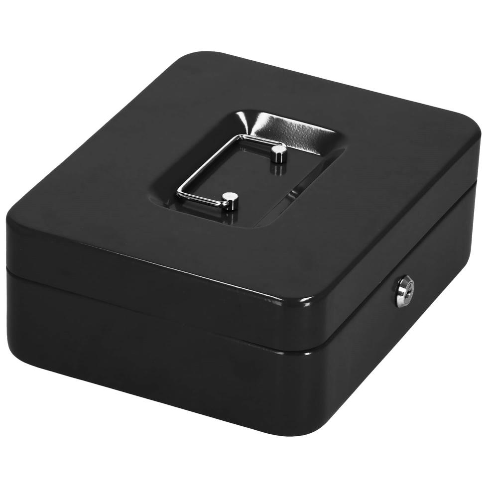 Caseta pentru bani tip cutie de valori, compartimentanta, cu cheie, metal, 25x20x9cm, negru Household NewTrend