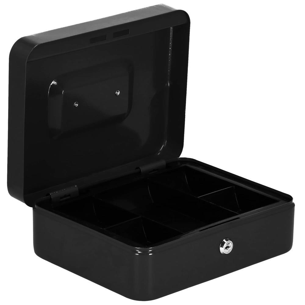 Caseta pentru bani tip cutie de valori, compartimentanta, cu cheie, metal, 25x20x9cm, negru Household NewTrend
