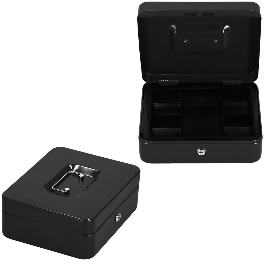 Caseta pentru bani tip cutie de valori, compartimentanta, cu cheie, metal, 25x20x9cm, negru Household NewTrend