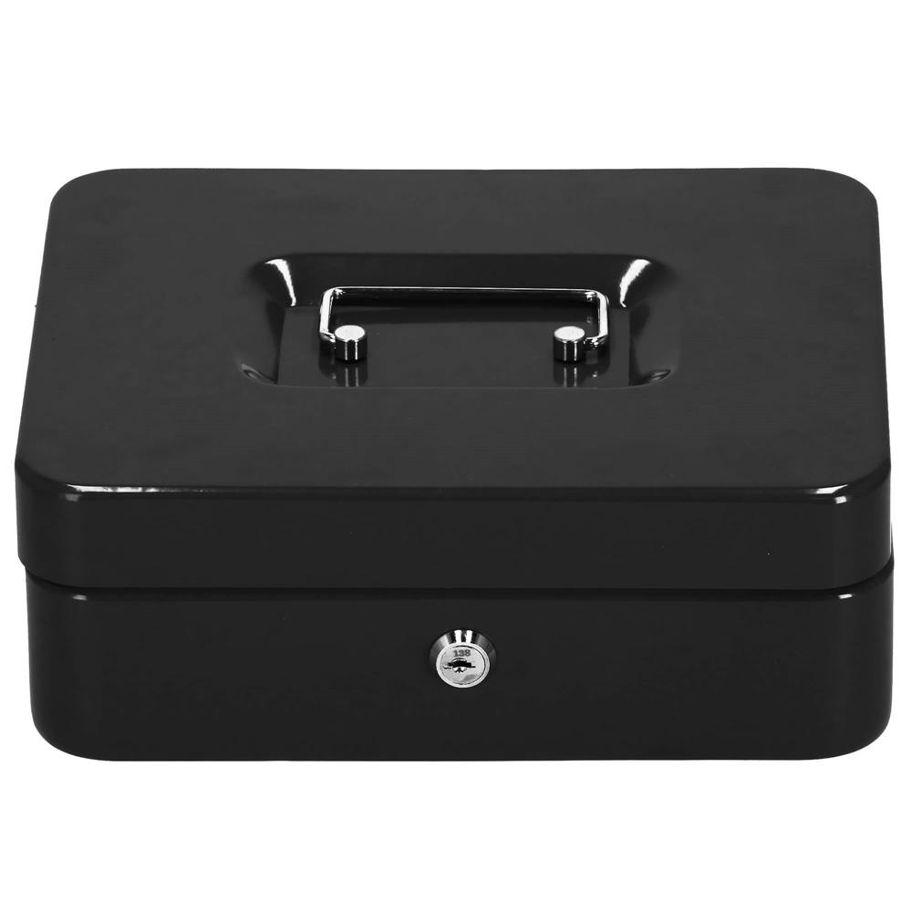 Caseta pentru bani tip cutie de valori, compartimentanta, cu cheie, metal, 25x20x9cm, negru Household NewTrend