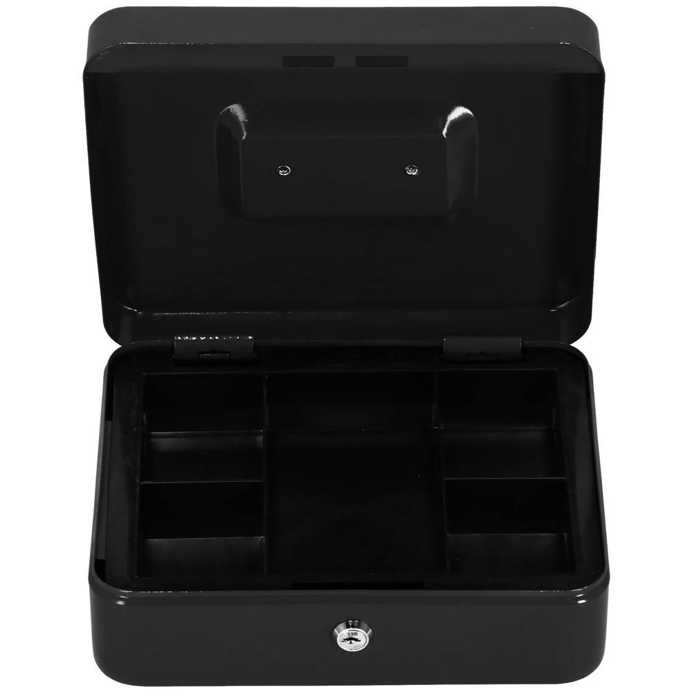 Caseta pentru bani tip cutie de valori, compartimentanta, cu cheie, metal, 25x20x9cm, negru Household NewTrend