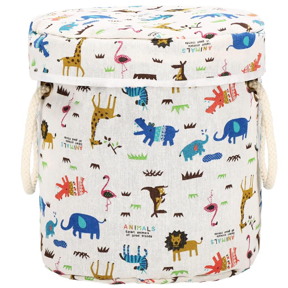 Cos depozitare haine sau jucarii, 30x30 cm, bumbac si in, 27 l, animalute, alb Household NewTrend