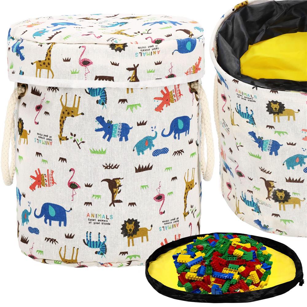 Cos depozitare haine sau jucarii, 30x30 cm, bumbac si in, 27 l, animalute, alb Household NewTrend