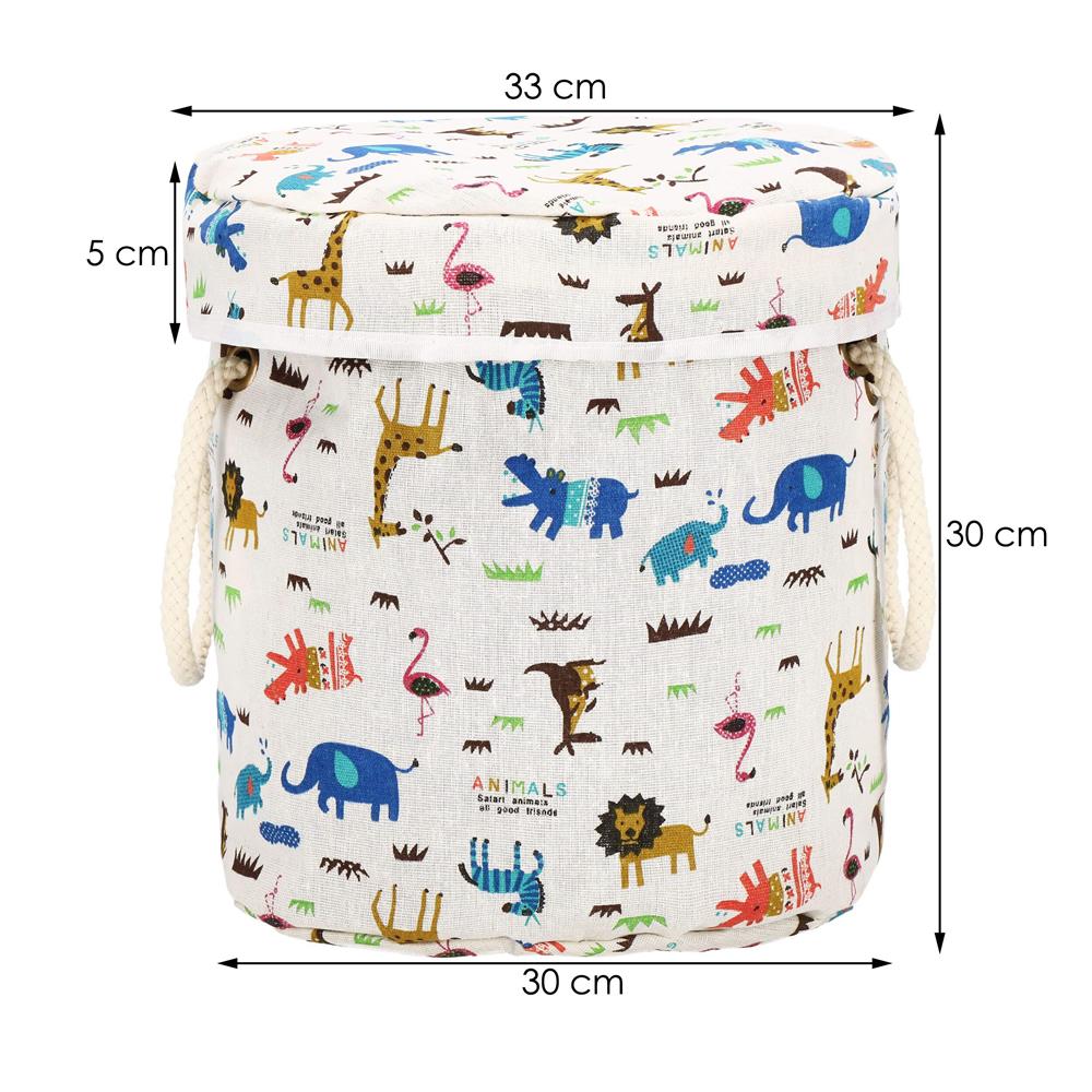 Cos depozitare haine sau jucarii, 30x30 cm, bumbac si in, 27 l, animalute, alb Household NewTrend