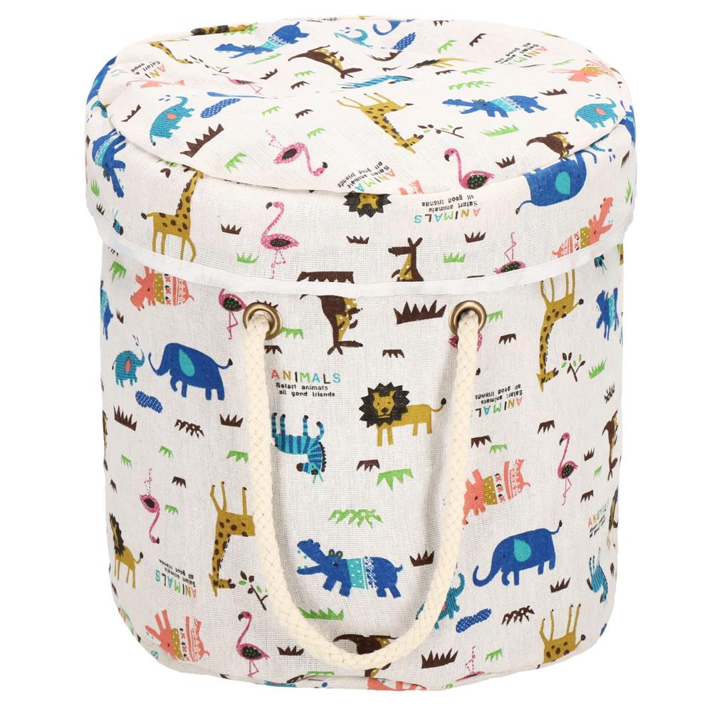Cos depozitare haine sau jucarii, 30x30 cm, bumbac si in, 27 l, animalute, alb Household NewTrend