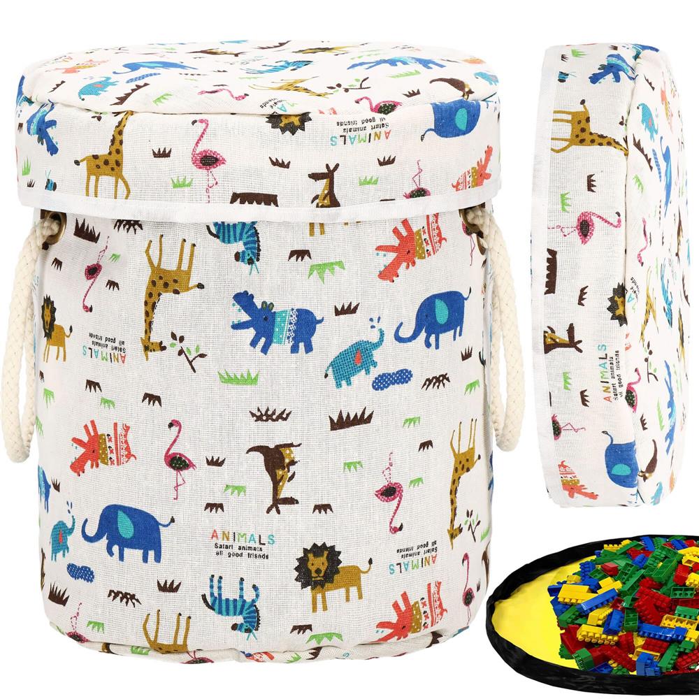Cos depozitare haine sau jucarii, 30x30 cm, bumbac si in, 27 l, animalute, alb Household NewTrend