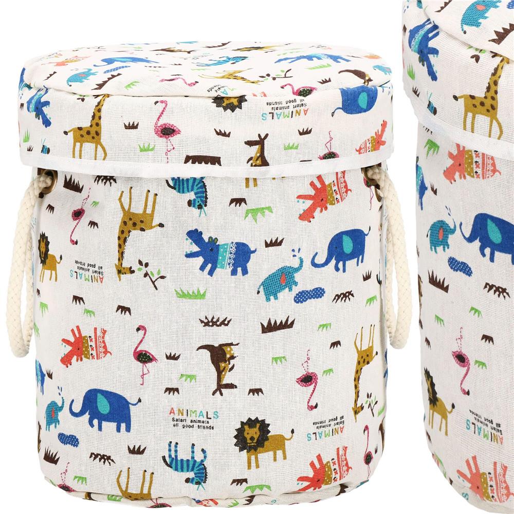 Cos depozitare haine sau jucarii, 30x30 cm, bumbac si in, 27 l, animalute, alb Household NewTrend