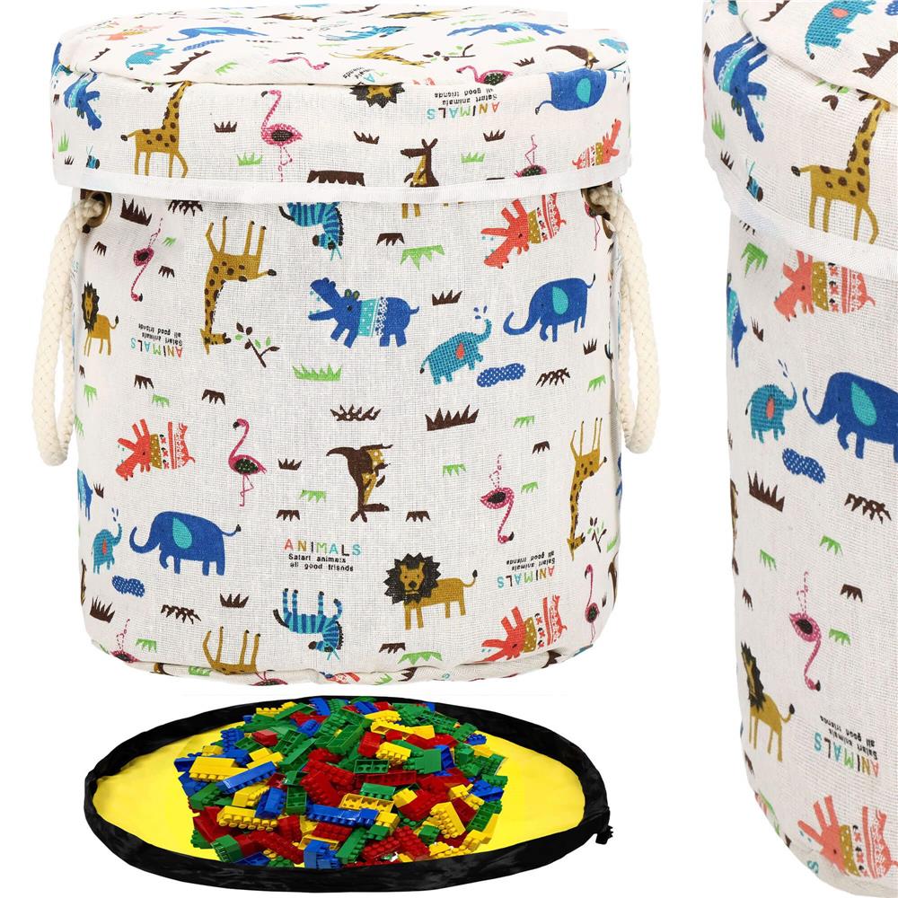 Cos depozitare haine sau jucarii, 30x30 cm, bumbac si in, 27 l, animalute, alb Household NewTrend