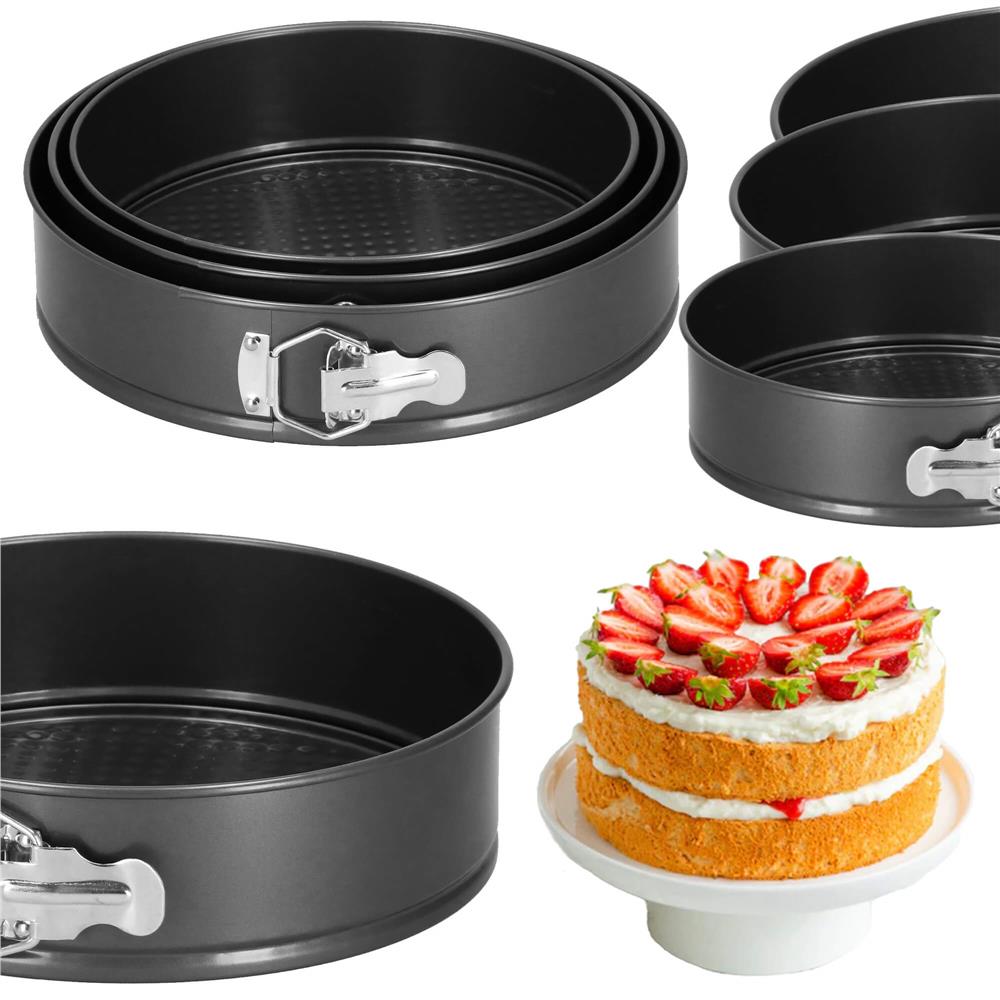 Set 3 forme de copt, 27, 25 si 23 cm, cu fund detasabil, gri Household NewTrend