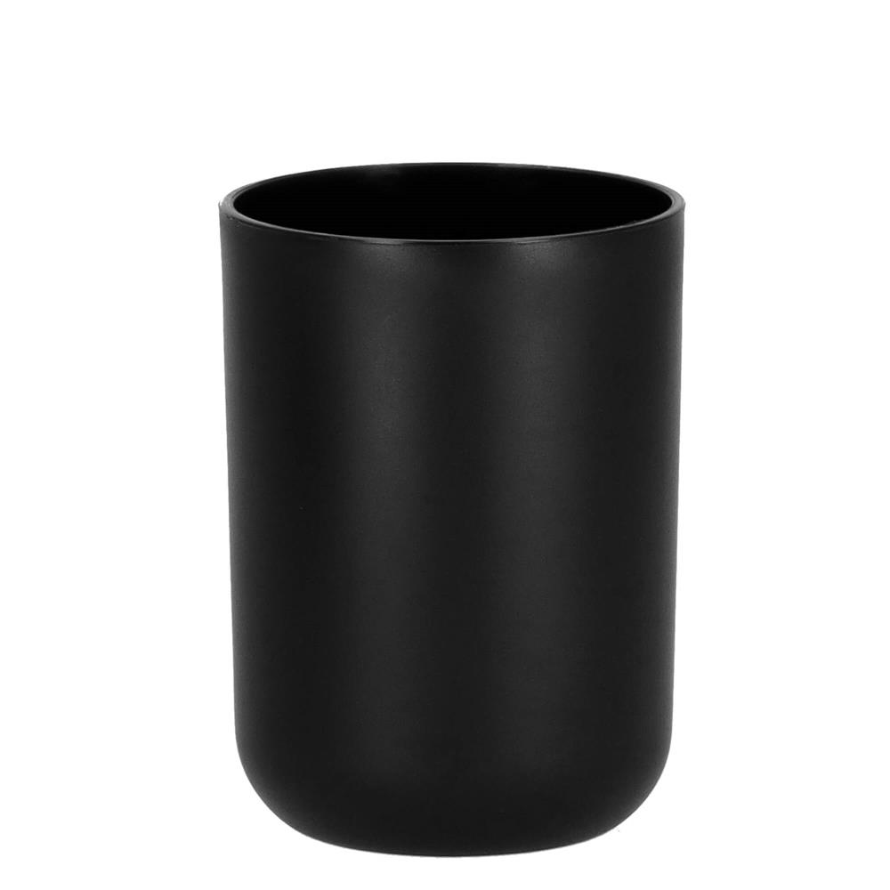Set de accesorii rotunde pentru baie din plastic cu elemente bambus, 6 piese, negru Household NewTrend