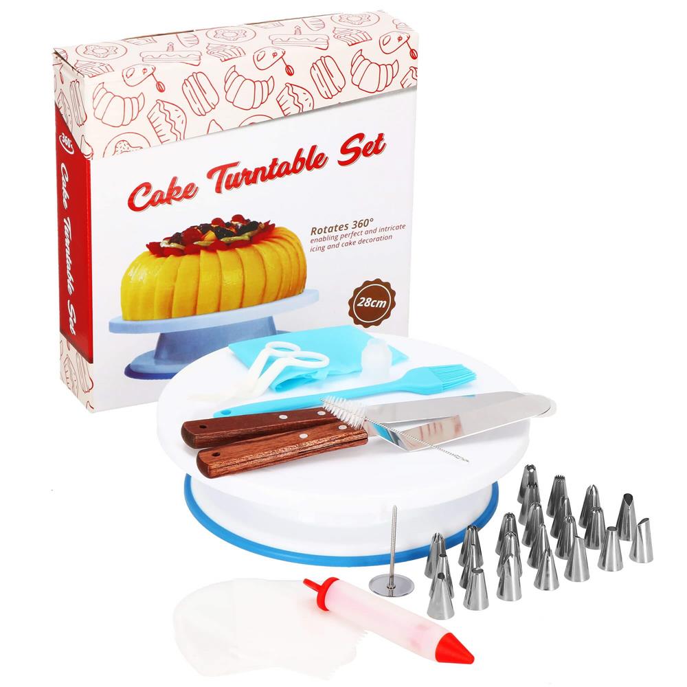 Set patiserie cu platou rotativ, 37 piese cu sabloane pentru ornarea prajiturilor Household NewTrend