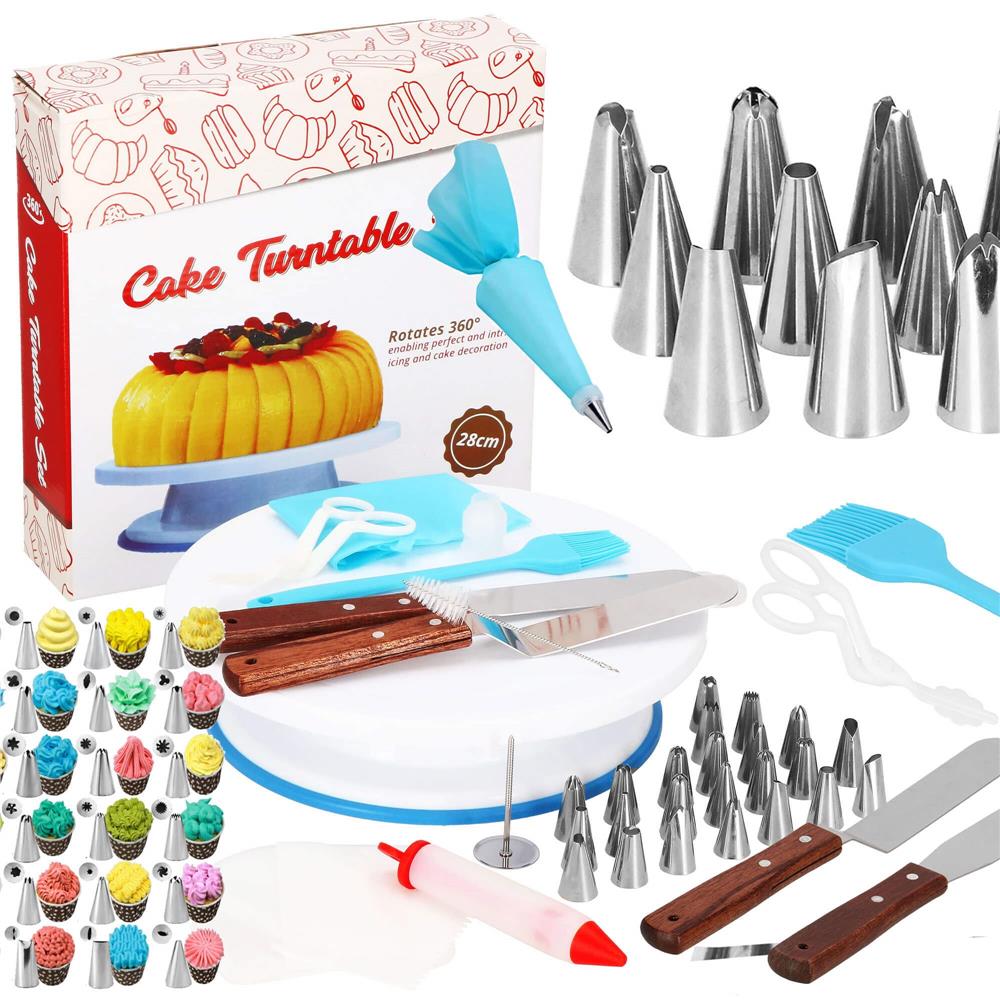 Set patiserie cu platou rotativ, 37 piese cu sabloane pentru ornarea prajiturilor Household NewTrend