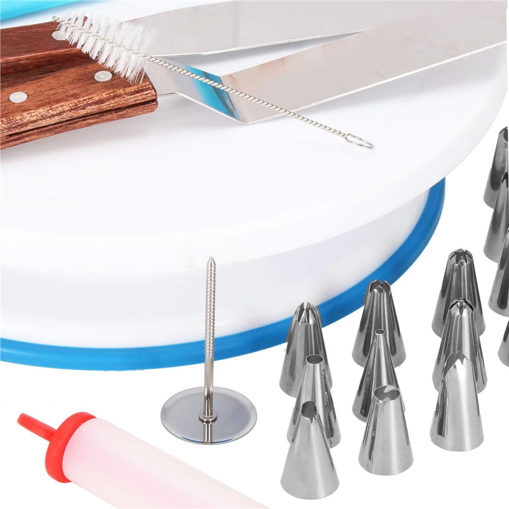 Set patiserie cu platou rotativ, 37 piese cu sabloane pentru ornarea prajiturilor Household NewTrend