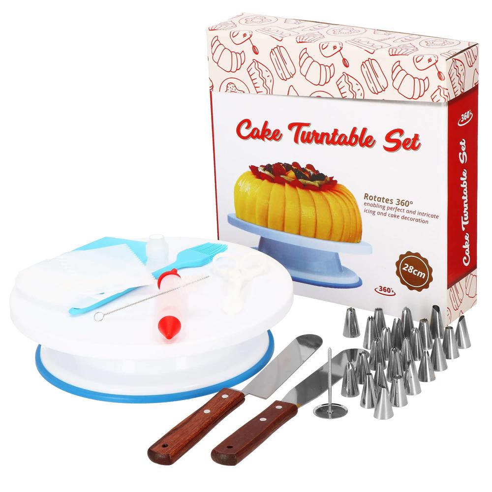 Set patiserie cu platou rotativ, 37 piese cu sabloane pentru ornarea prajiturilor Household NewTrend