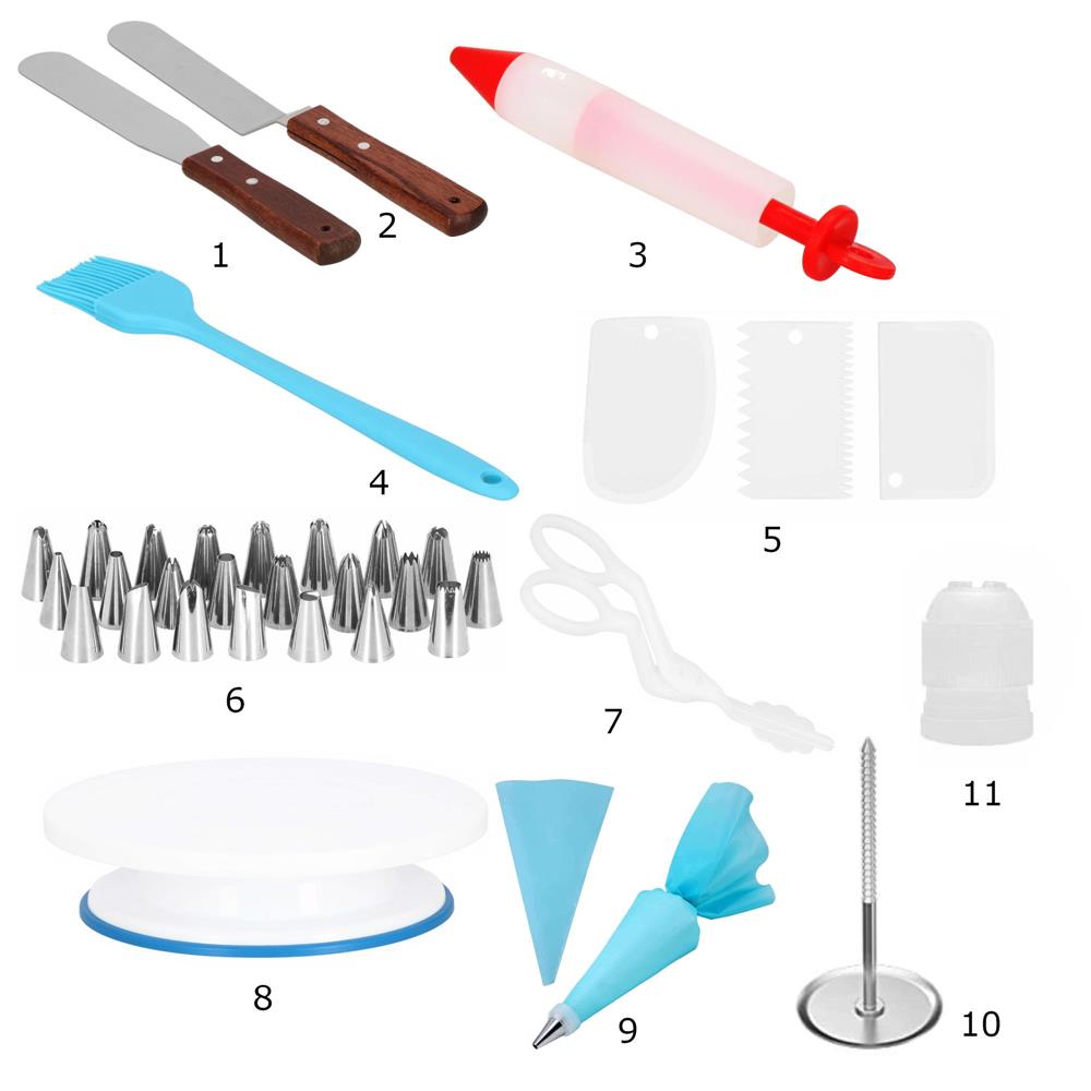 Set patiserie cu platou rotativ, 37 piese cu sabloane pentru ornarea prajiturilor Household NewTrend
