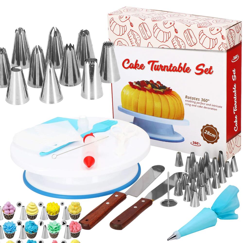 Set patiserie cu platou rotativ, 37 piese cu sabloane pentru ornarea prajiturilor Household NewTrend