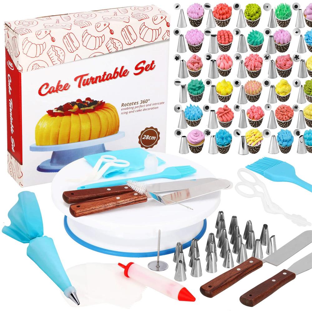 Set patiserie cu platou rotativ, 37 piese cu sabloane pentru ornarea prajiturilor Household NewTrend