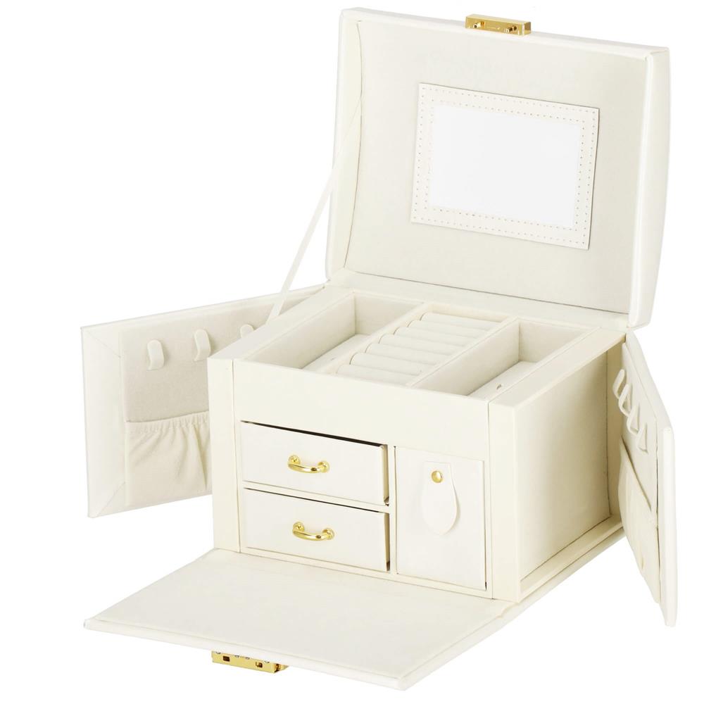 (DL) Cutie depozitare si organizare bijuterii, MDF, piele ecologica, 17,5 x 12 x 13,5 cm., crem Household NewTrend