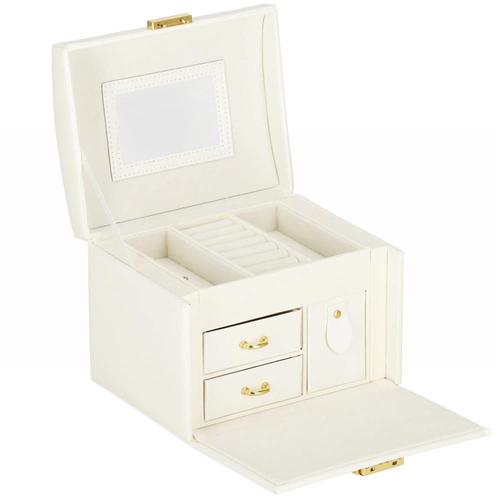 (DL) Cutie depozitare si organizare bijuterii, MDF, piele ecologica, 17,5 x 12 x 13,5 cm., crem Household NewTrend