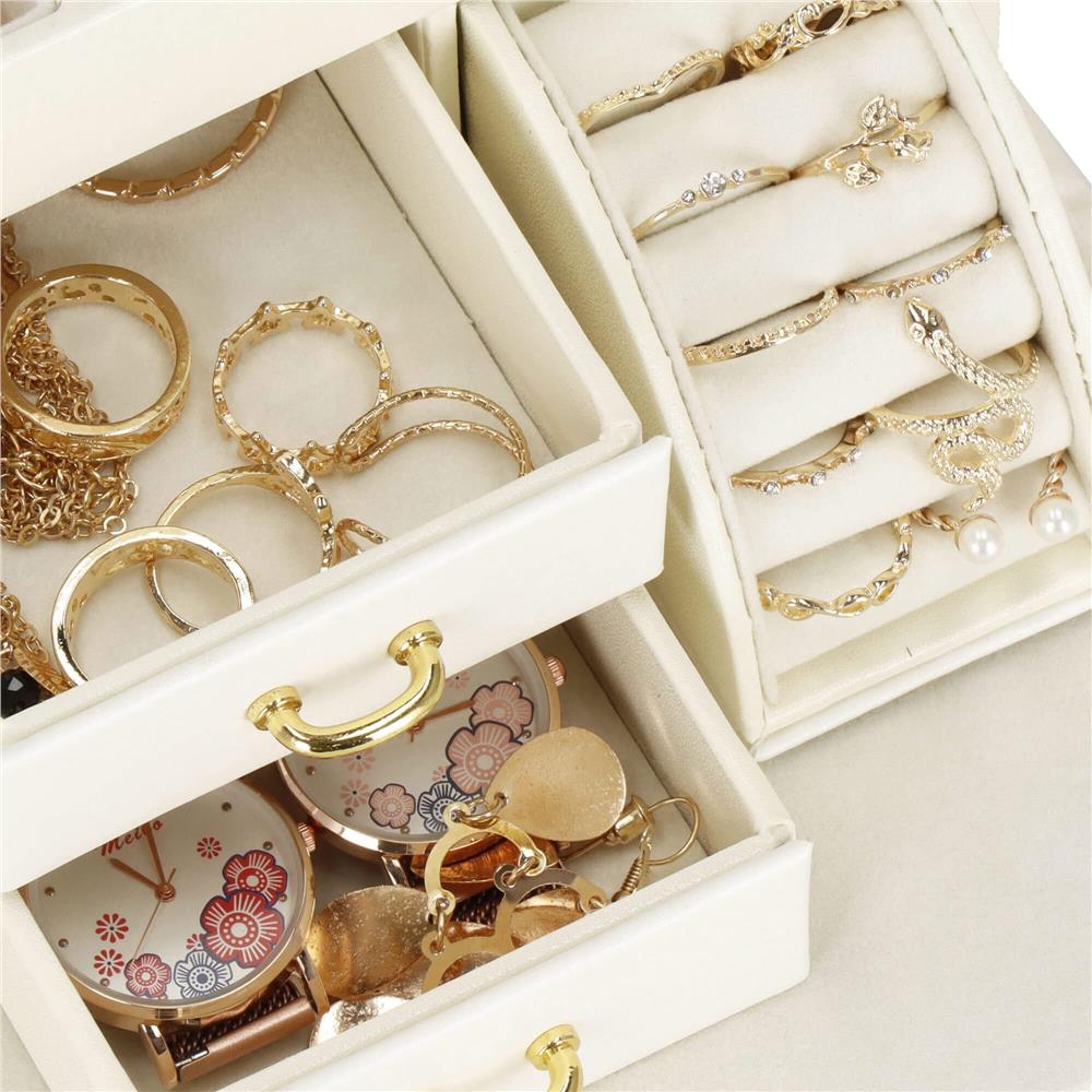 (DL) Cutie depozitare si organizare bijuterii, MDF, piele ecologica, 17,5 x 12 x 13,5 cm., crem Household NewTrend