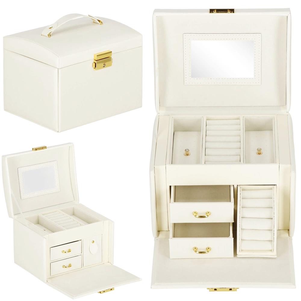 (DL) Cutie depozitare si organizare bijuterii, MDF, piele ecologica, 17,5 x 12 x 13,5 cm., crem Household NewTrend