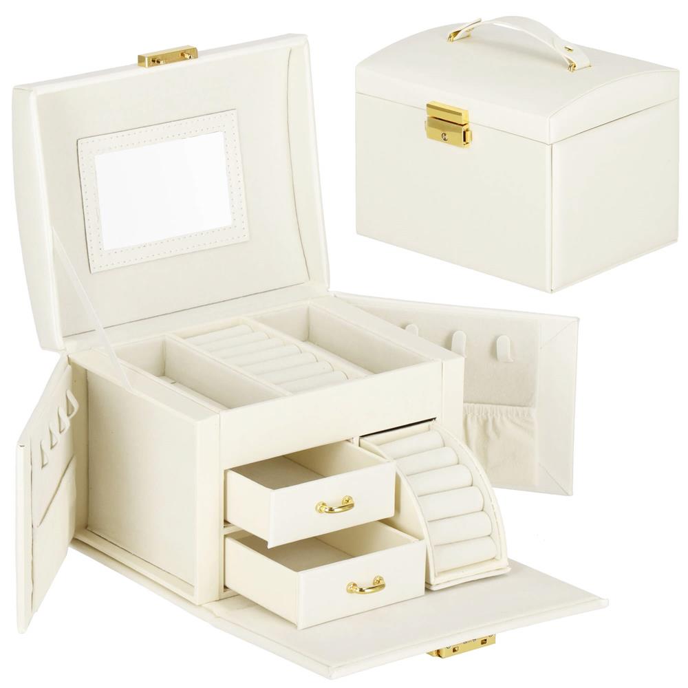 (DL) Cutie depozitare si organizare bijuterii, MDF, piele ecologica, 17,5 x 12 x 13,5 cm., crem Household NewTrend