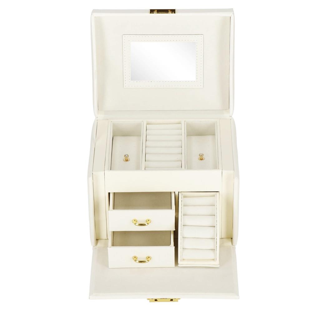 (DL) Cutie depozitare si organizare bijuterii, MDF, piele ecologica, 17,5 x 12 x 13,5 cm., crem Household NewTrend
