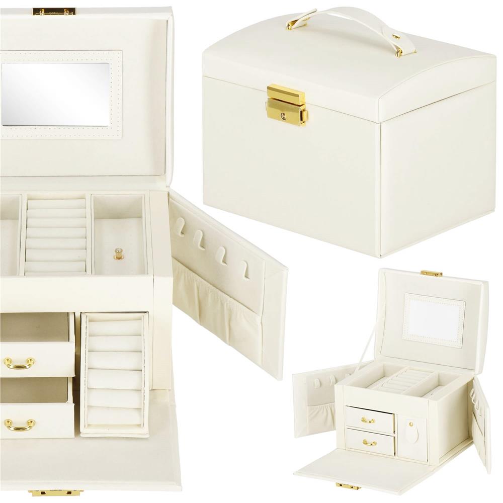 (DL) Cutie depozitare si organizare bijuterii, MDF, piele ecologica, 17,5 x 12 x 13,5 cm., crem Household NewTrend