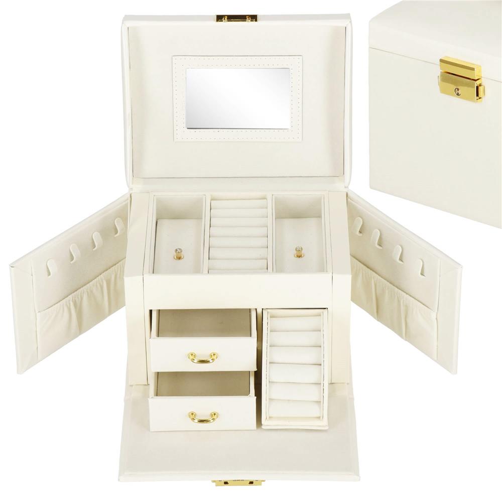 (DL) Cutie depozitare si organizare bijuterii, MDF, piele ecologica, 17,5 x 12 x 13,5 cm., crem Household NewTrend