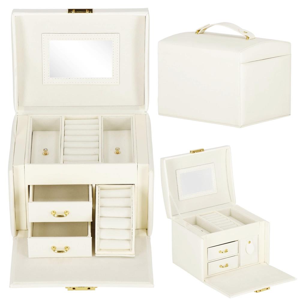 (DL) Cutie depozitare si organizare bijuterii, MDF, piele ecologica, 17,5 x 12 x 13,5 cm., crem Household NewTrend