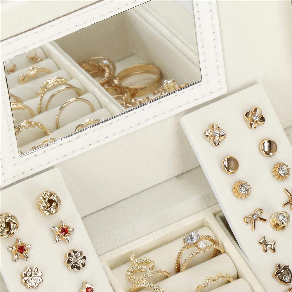 (DL) Cutie depozitare si organizare bijuterii, MDF, piele ecologica, 17,5 x 12 x 13,5 cm., crem Household NewTrend