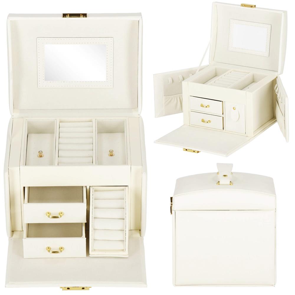 (DL) Cutie depozitare si organizare bijuterii, MDF, piele ecologica, 17,5 x 12 x 13,5 cm., crem Household NewTrend