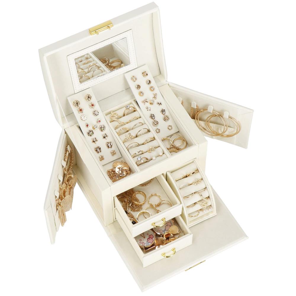 (DL) Cutie depozitare si organizare bijuterii, MDF, piele ecologica, 17,5 x 12 x 13,5 cm., crem Household NewTrend