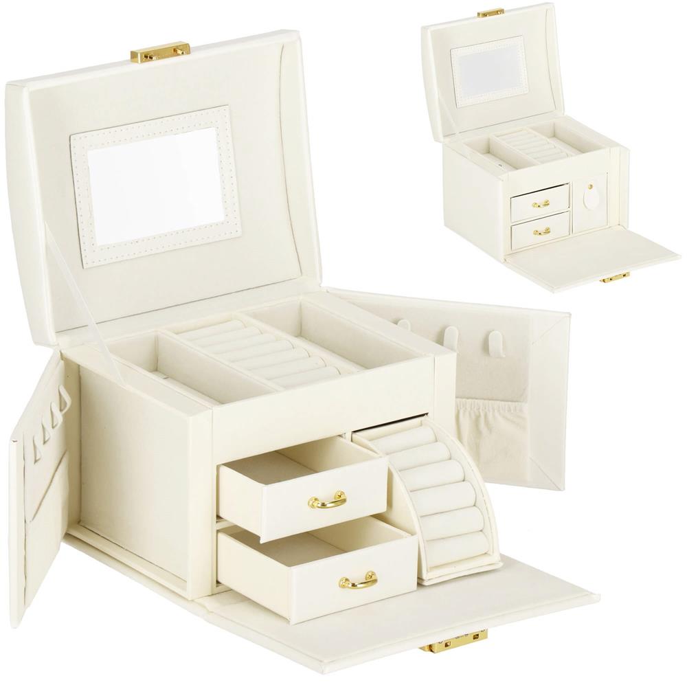 (DL) Cutie depozitare si organizare bijuterii, MDF, piele ecologica, 17,5 x 12 x 13,5 cm., crem Household NewTrend