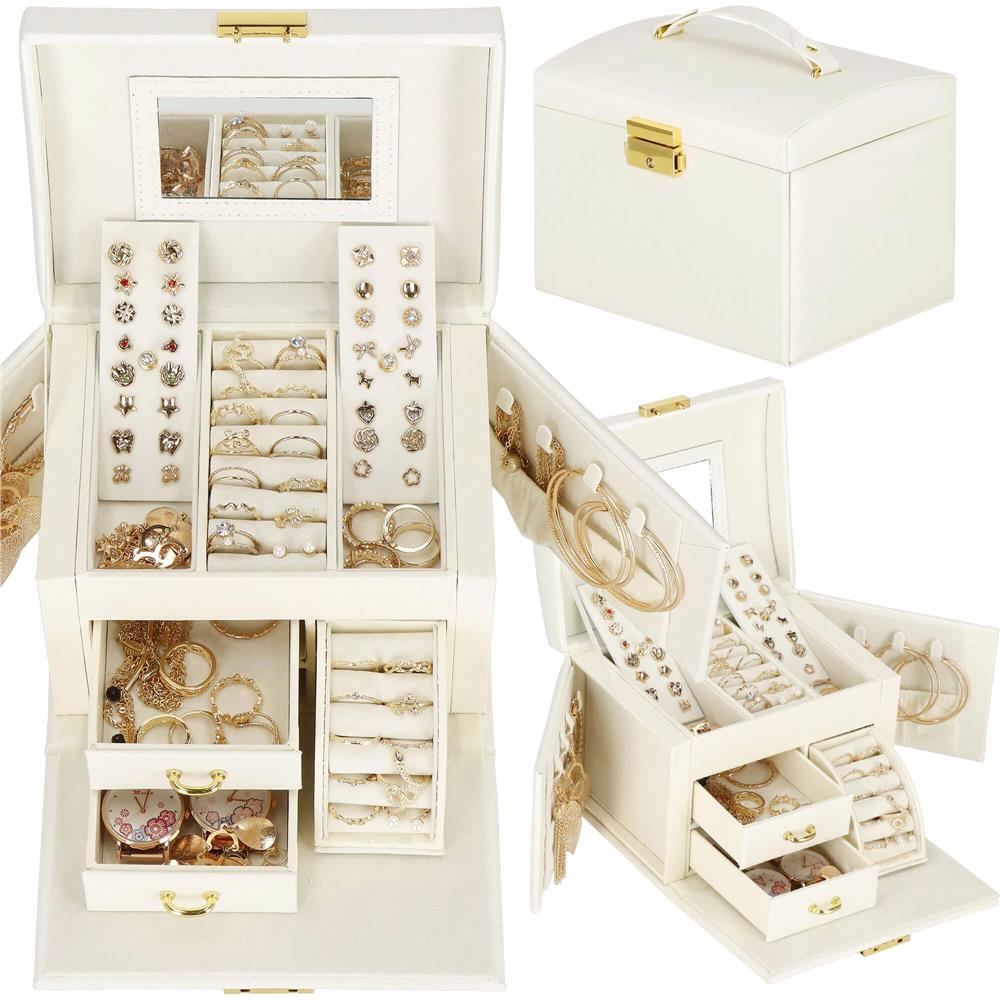 (DL) Cutie depozitare si organizare bijuterii, MDF, piele ecologica, 17,5 x 12 x 13,5 cm., crem Household NewTrend