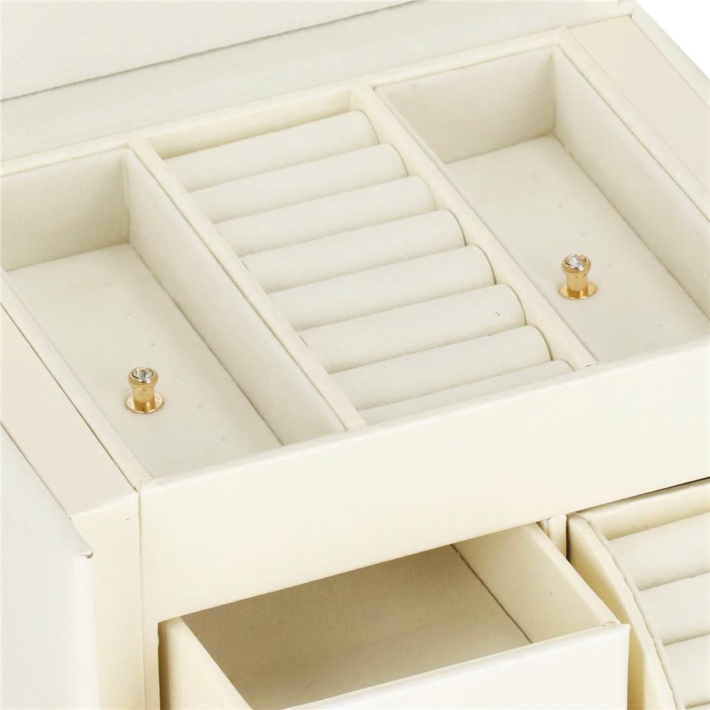(DL) Cutie depozitare si organizare bijuterii, MDF, piele ecologica, 17,5 x 12 x 13,5 cm., crem Household NewTrend