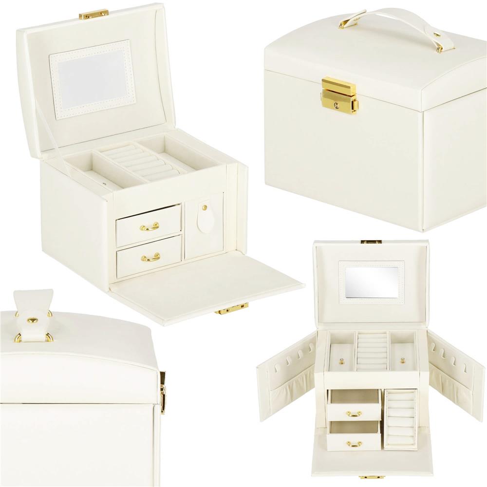 (DL) Cutie depozitare si organizare bijuterii, MDF, piele ecologica, 17,5 x 12 x 13,5 cm., crem Household NewTrend