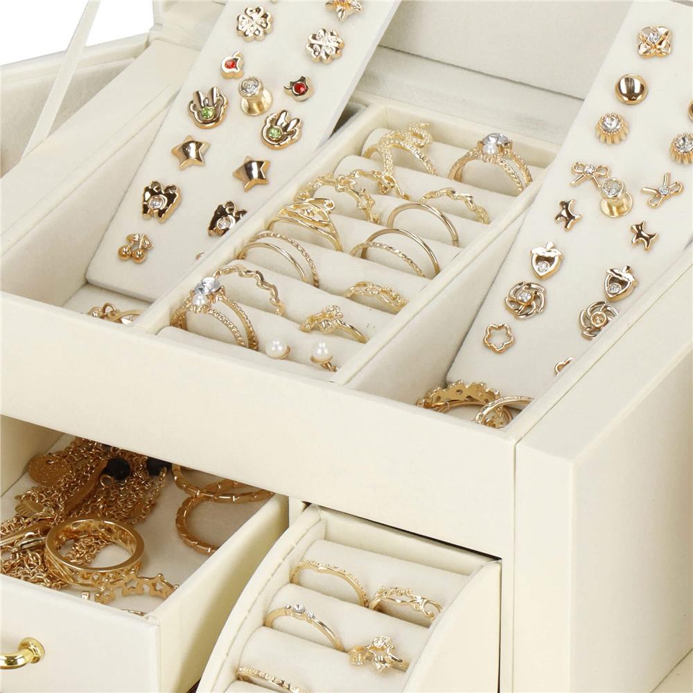 (DL) Cutie depozitare si organizare bijuterii, MDF, piele ecologica, 17,5 x 12 x 13,5 cm., crem Household NewTrend