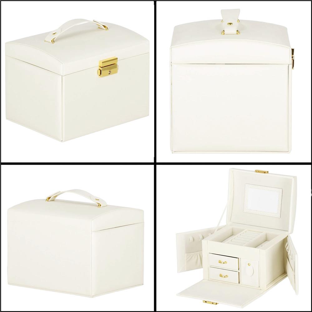 (DL) Cutie depozitare si organizare bijuterii, MDF, piele ecologica, 17,5 x 12 x 13,5 cm., crem Household NewTrend