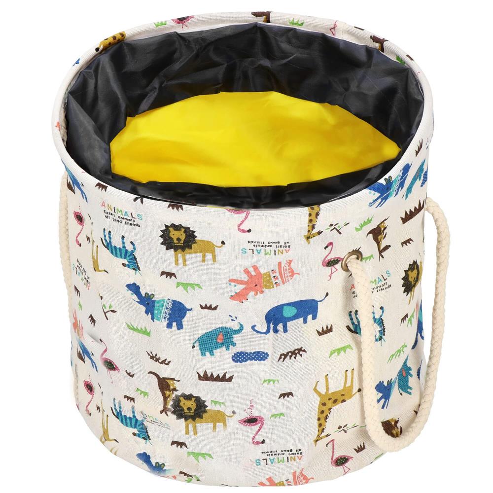 Cos depozitare haine sau jucarii, 30x30 cm, bumbac si in, 27 l, animalute, alb Household NewTrend