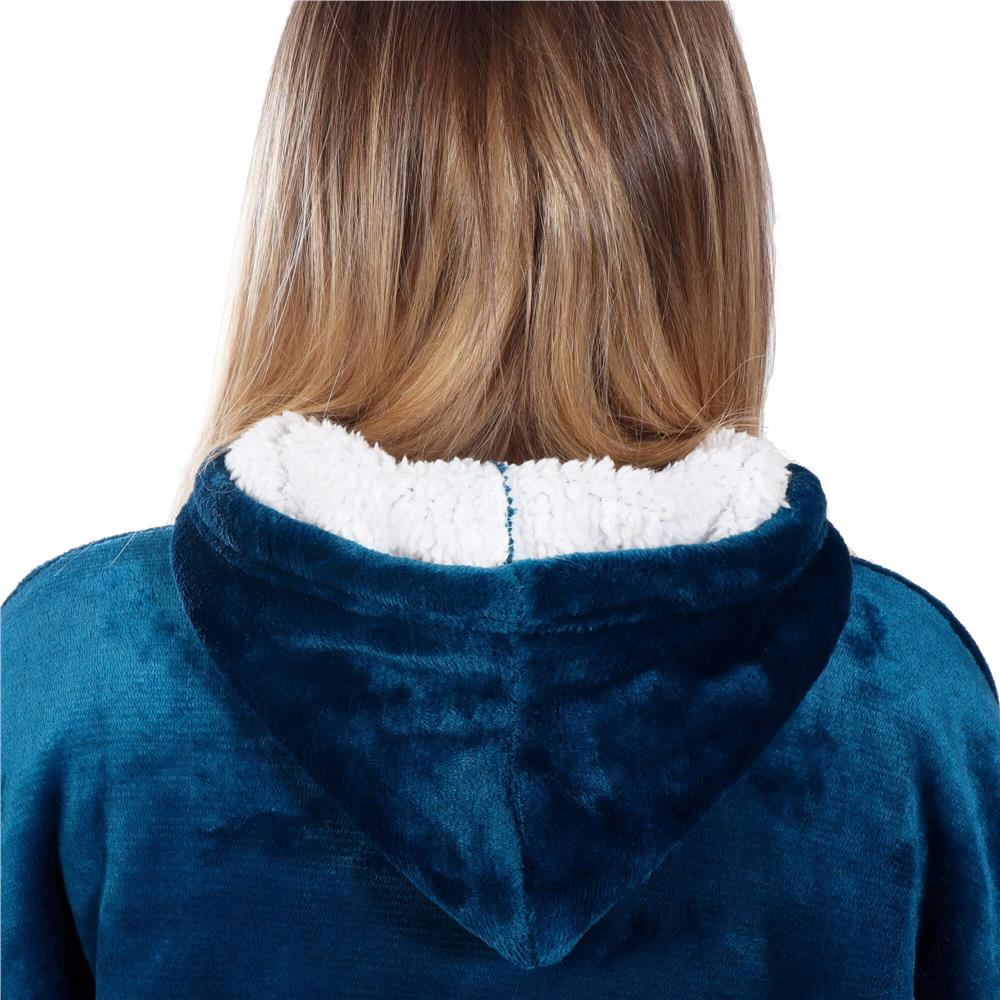 Patura tip hanorac, cu maneci, gluga si buzunare, material plus, marime universala, albastra Household NewTrend