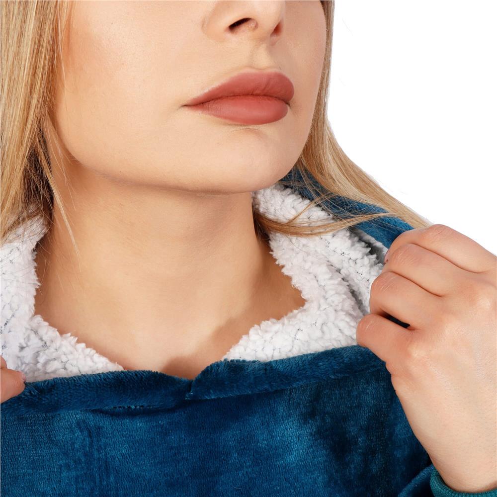 Patura tip hanorac, cu maneci, gluga si buzunare, material plus, marime universala, albastra Household NewTrend