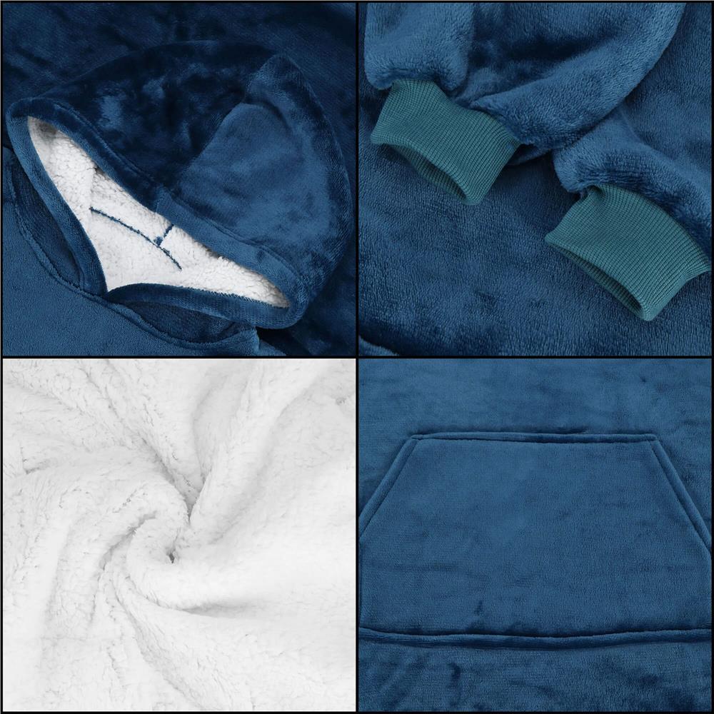 Patura tip hanorac, cu maneci, gluga si buzunare, material plus, marime universala, albastra Household NewTrend