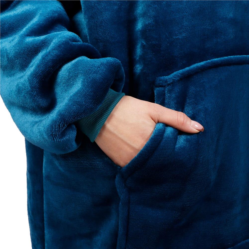 Patura tip hanorac, cu maneci, gluga si buzunare, material plus, marime universala, albastra Household NewTrend